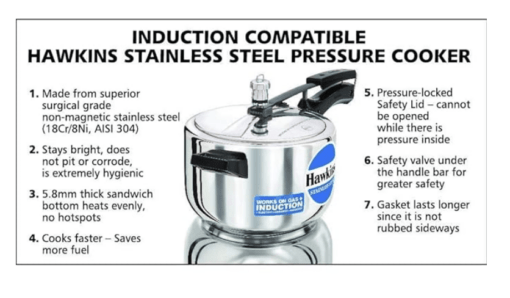 Hawkins 4 Litre Pressure Cooker, Stainless Steel Inner Lid Cooker, Induction Cooker, Silver (HSS40) - Image 4